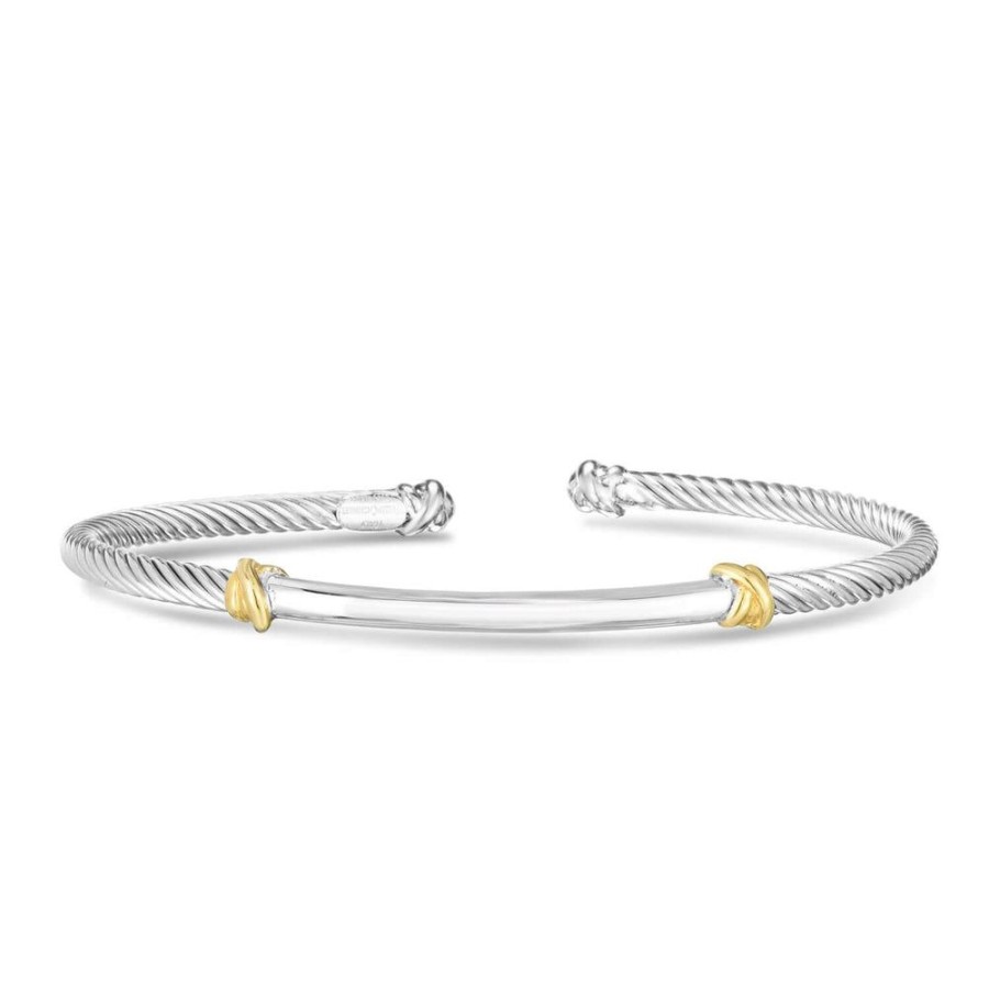 Women Phillip Gavriel | Silver & 18K Accent 3Mm Bar Cuff Cable Bracelet