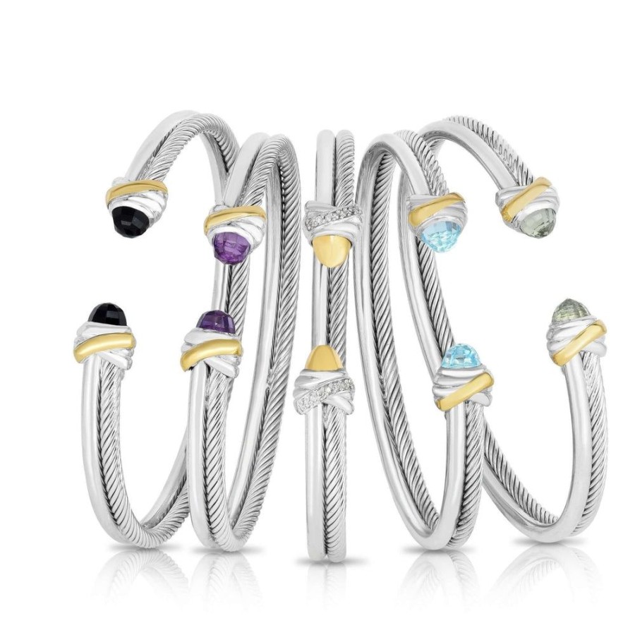 Women Phillip Gavriel | Sterling Silver & 18K Gold Italian Cable Cortina Cuff Bangle