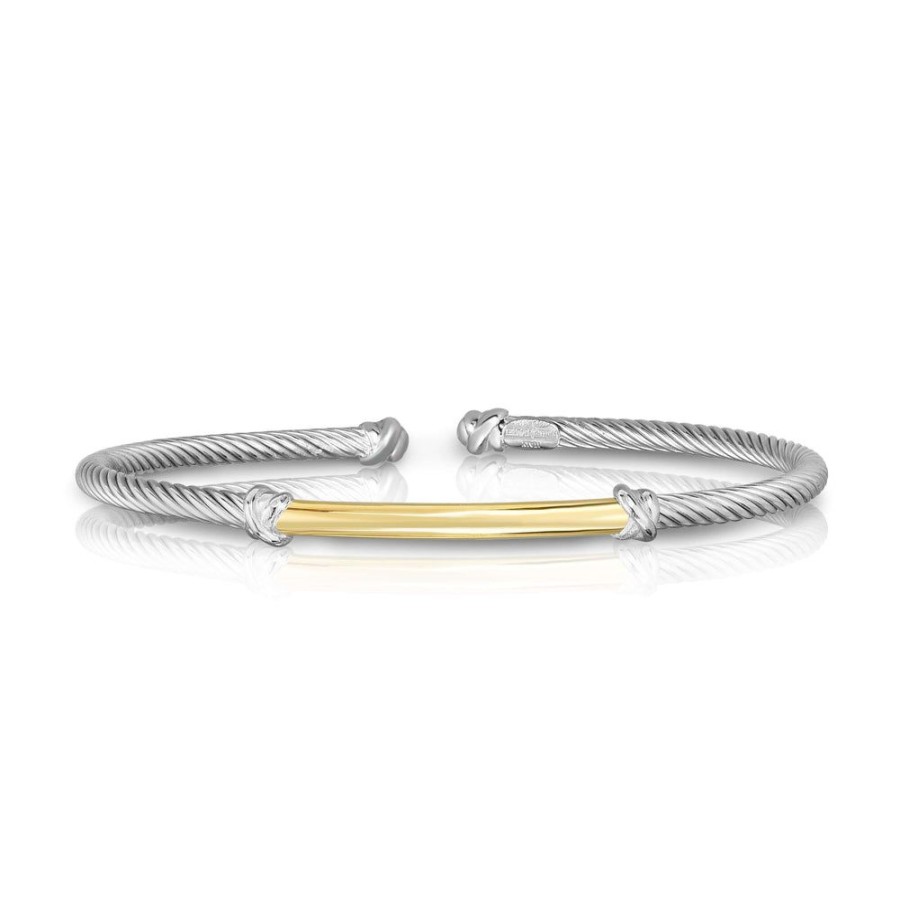 Women Phillip Gavriel | Silver & 18K Gold 3Mm Italian Cable Bar Bangle