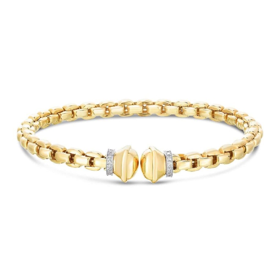 Women Phillip Gavriel | 14K Gold & Diamond Venetian Box Cuff Bangle