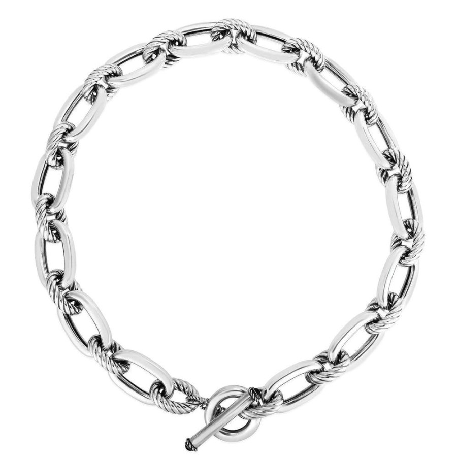 Women Phillip Gavriel | Silver Big Bold Link Italian Cable Toggle Necklace With Black Onyx Accents