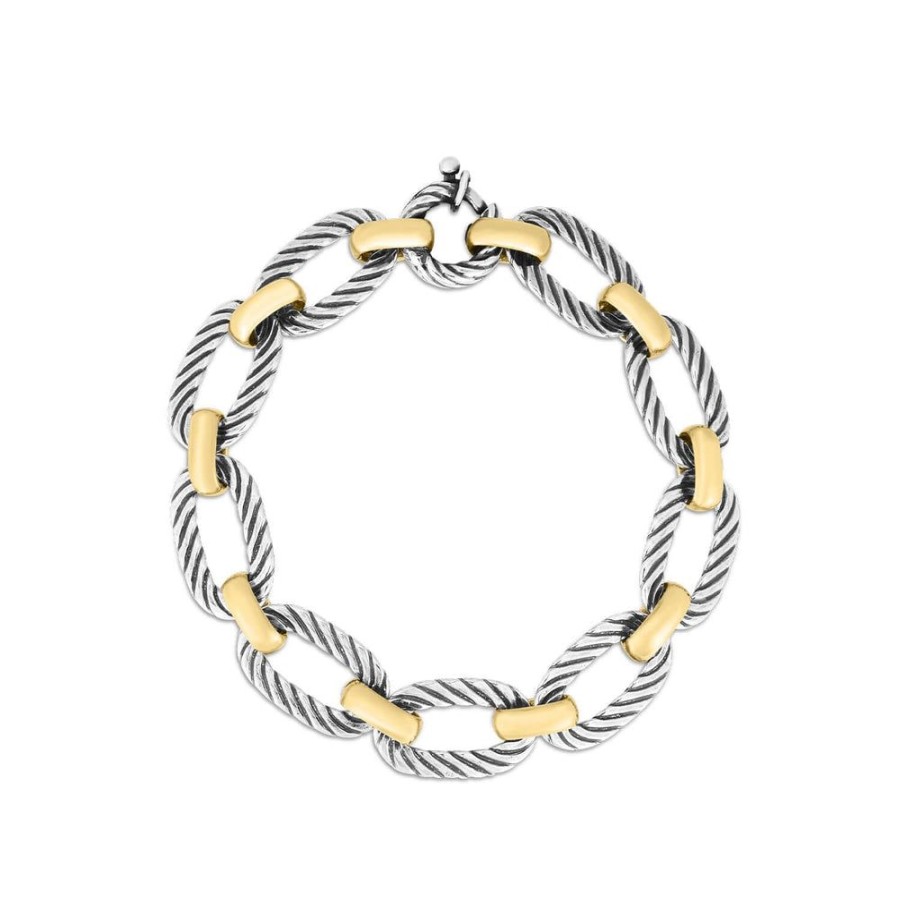 Women Phillip Gavriel | Silver & 18K Gold Flat Oval Cable Link Bracelet