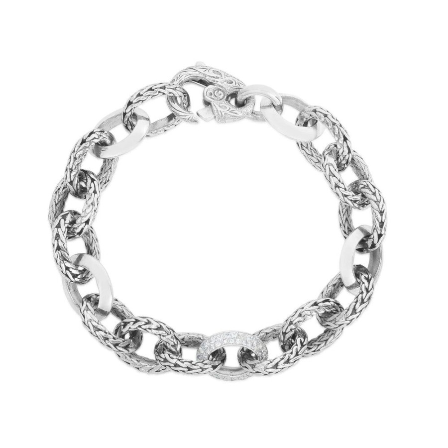 Women Phillip Gavriel | Silver Woven Oval Chain Link Bracelet With Sapphires