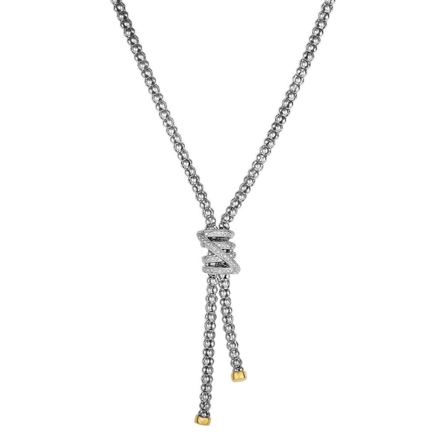 Women Phillip Gavriel | Silver & 18K Gold Popcorn Tally Diamond Lariat Necklace