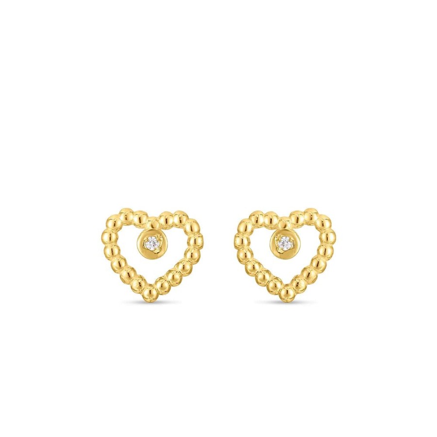 Women Phillip Gavriel | 14K Gold & Diamond Popcorn Bead Heart Earrings