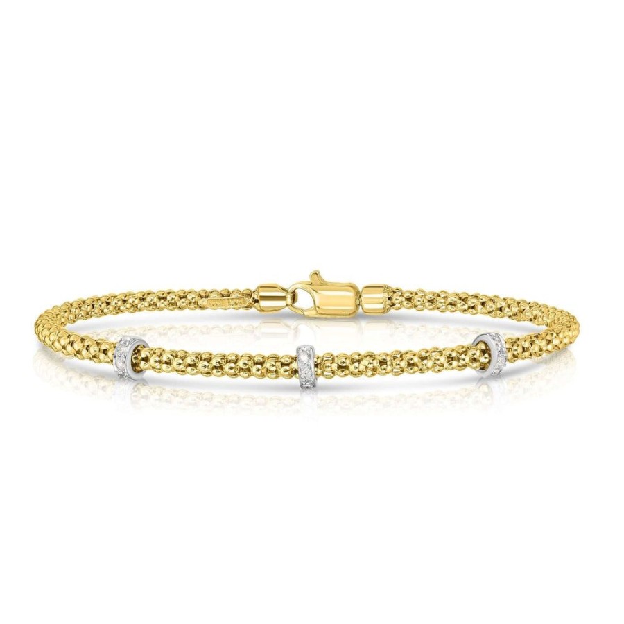 Women Phillip Gavriel | 14K Gold & Diamond Popcorn Three Station Bracelet