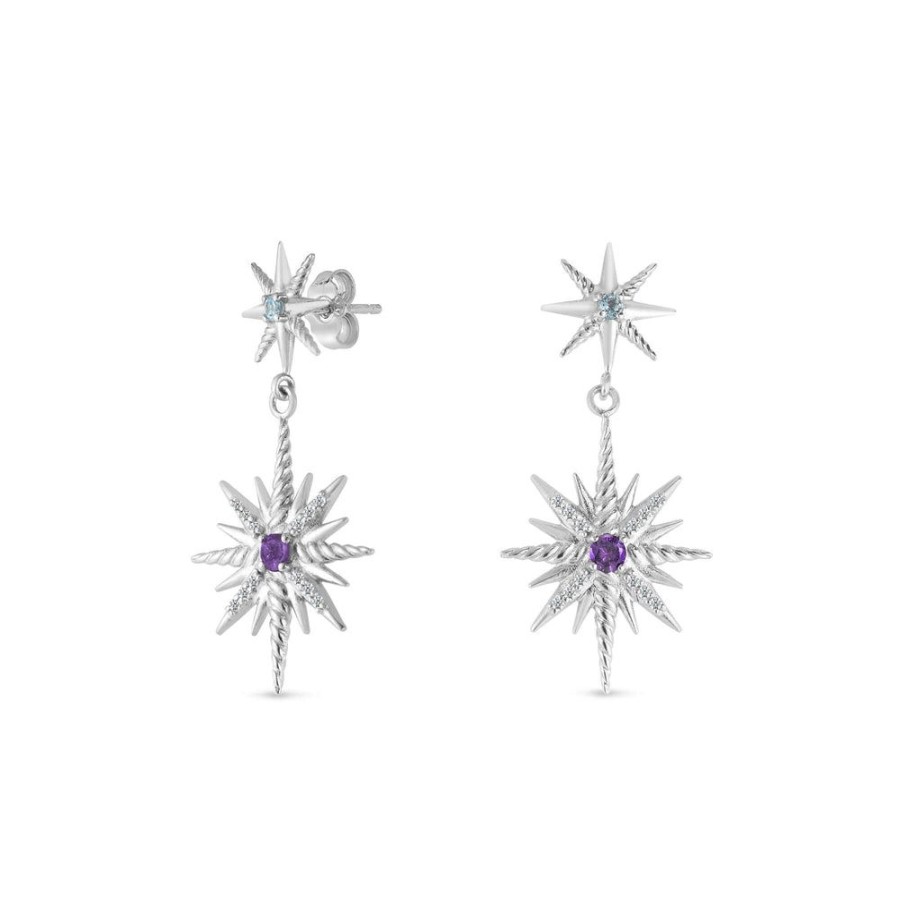 Women Phillip Gavriel | Silver & Diamond Constellation Earrings With Blue Topaz And Amethyst