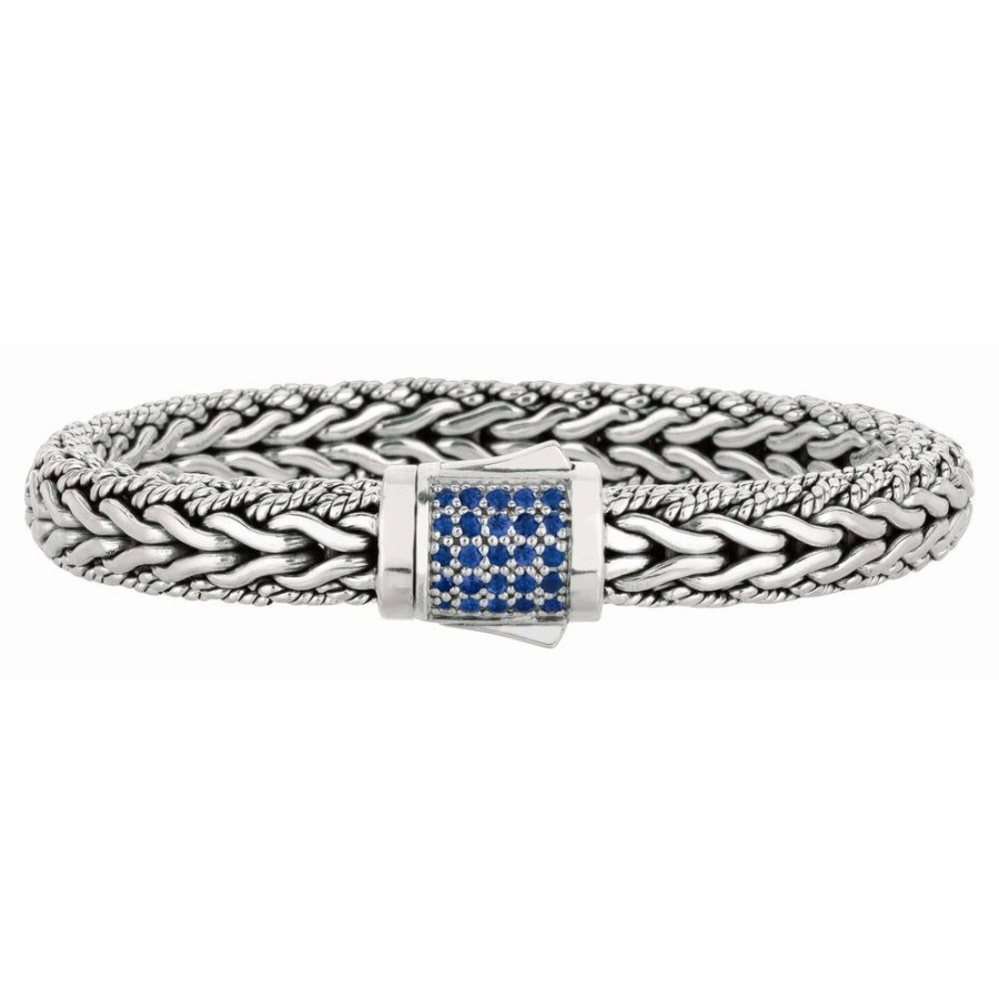 Women Phillip Gavriel | Silver Half Round 9Mm Woven Chain Sapphire Bracelet