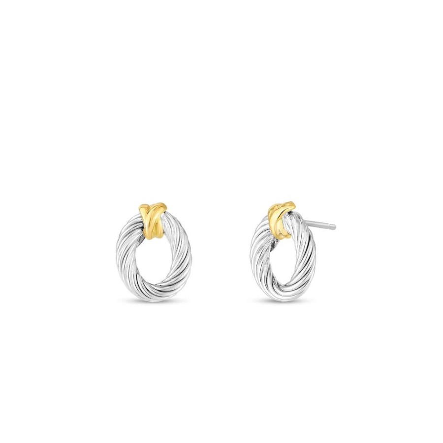 Women Phillip Gavriel | Silver & 18K Gold Oval Cable Stud Earrings