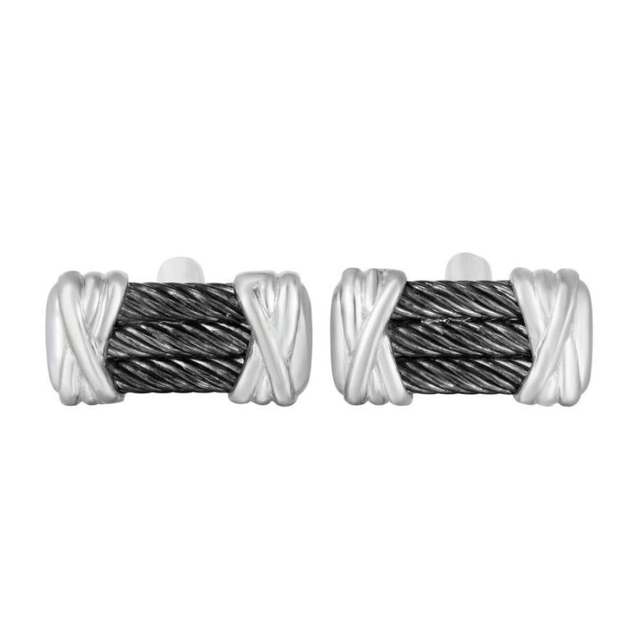 Men Phillip Gavriel | Silver Black & White Cable Cufflinks