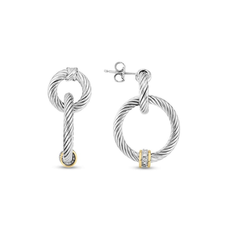 Women Phillip Gavriel | Silver & 18K Gold Diamond Cable Interlocking Earrings