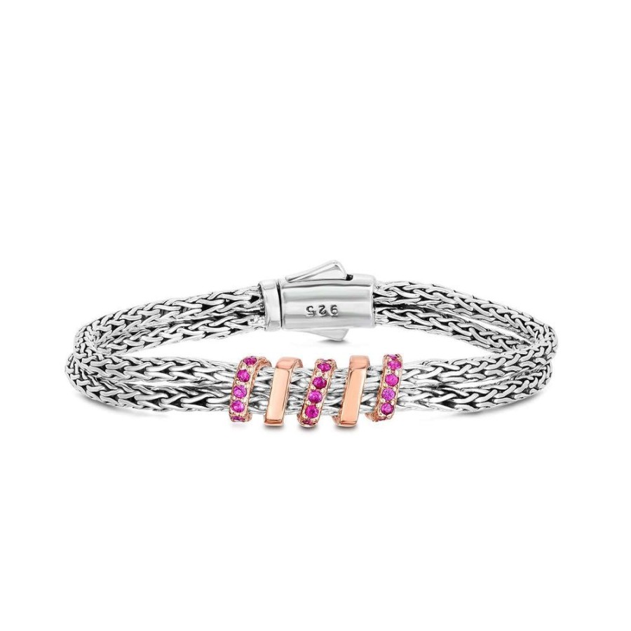 Women Phillip Gavriel | Silver And Pink Sapphire Double Woven Spiral Bracelet