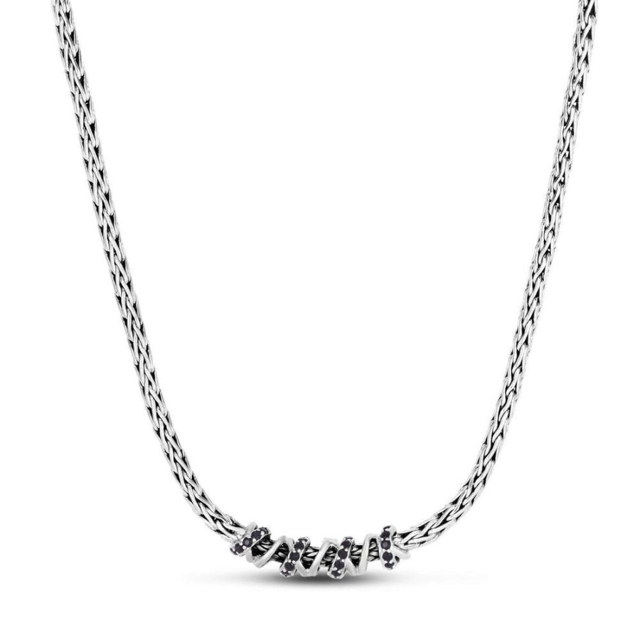 Women Phillip Gavriel | Silver & Sapphire Thin Woven Spiral Chain Necklace