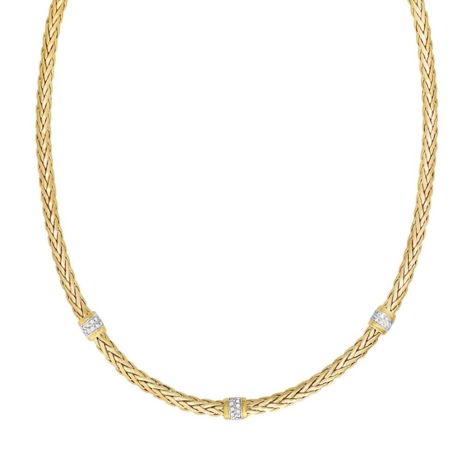 Women Phillip Gavriel | 14K Gold & Diamond Woven Chain Station Necklace