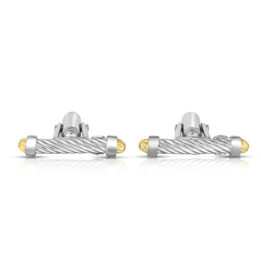 Men Phillip Gavriel | Silver & 18K Gold Cable Bar Cufflinks