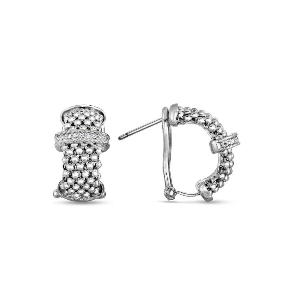 Women Phillip Gavriel | Silver & Diamond Bar Popcorn Hug Earrings