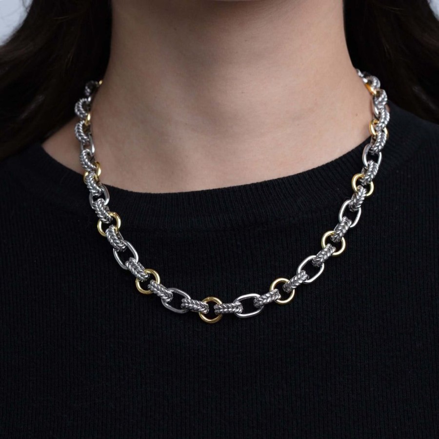 Women Phillip Gavriel | Silver & 18K Gold Mixed Link Cable Necklace