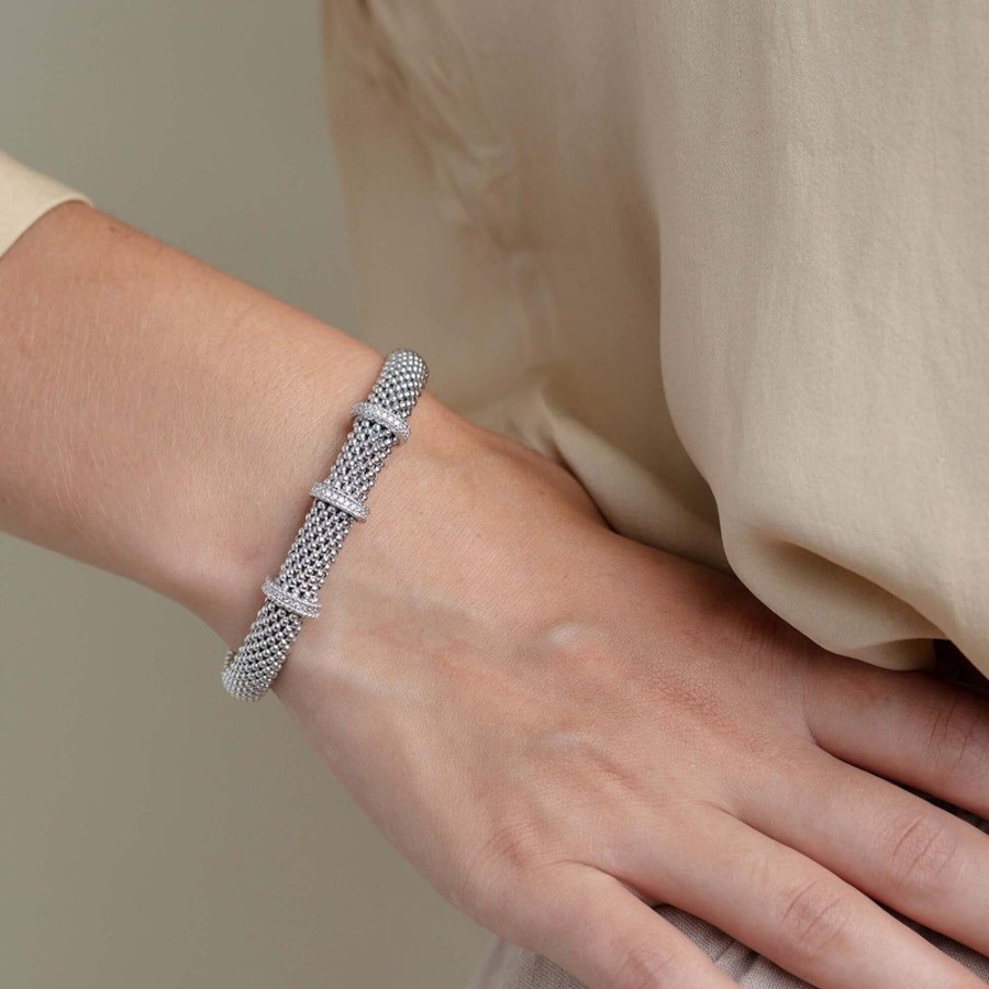 Women Phillip Gavriel | Silver & Diamond Popcorn Bar Bangle