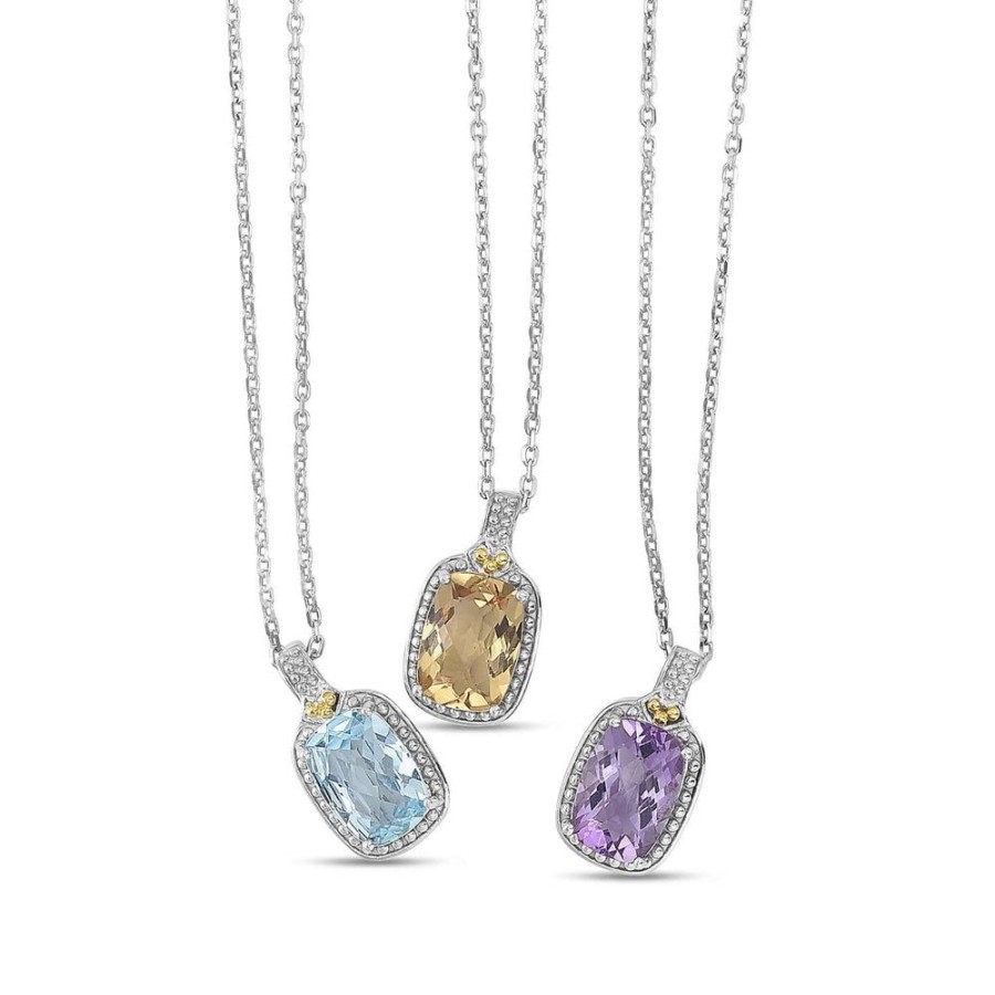 Women Phillip Gavriel | Silver & 18K Cushion Gemstone Necklace