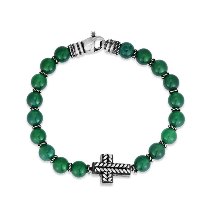 Men Phillip Gavriel | Silver Cross & Gemstone Bead Bracelet