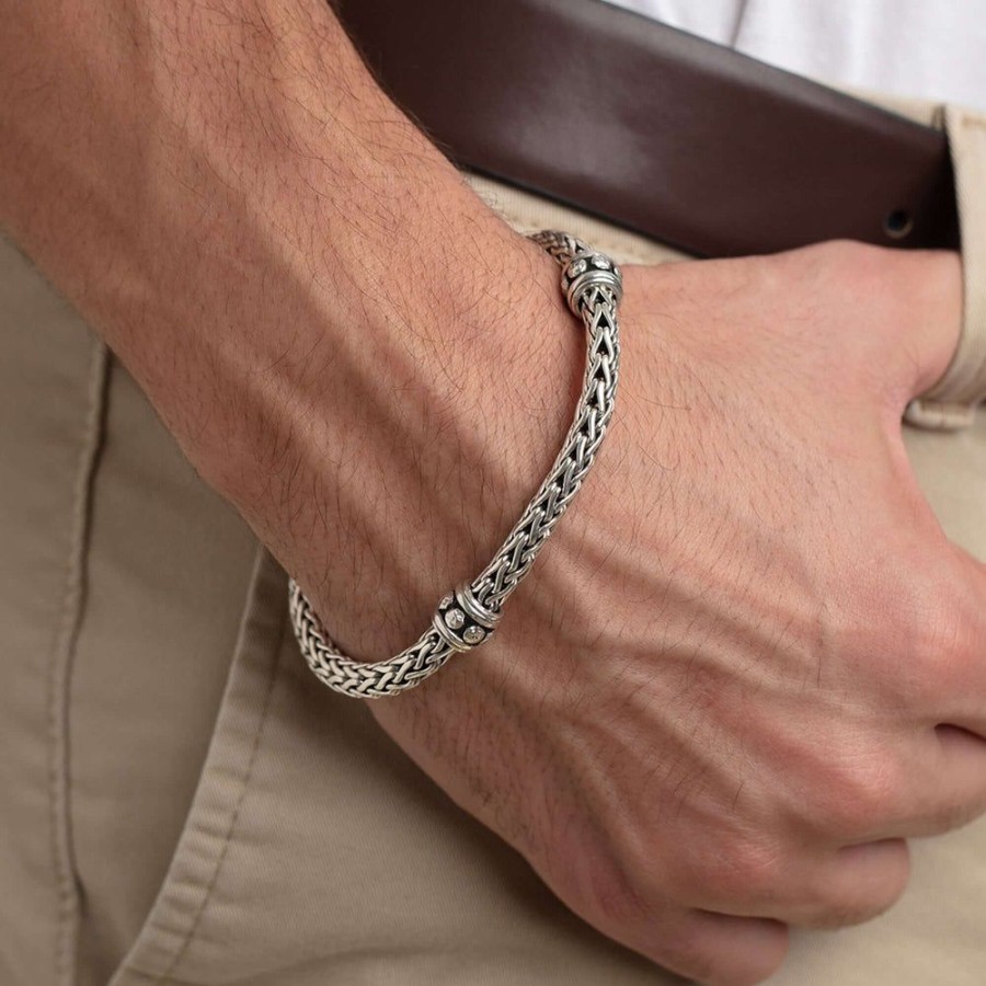 Men Phillip Gavriel | Silver Woven Chain Stud Men'S Bracelet