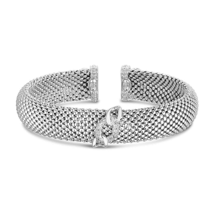 Women Phillip Gavriel | Silver & Diamond Popcorn Curb Link Accent Bracelet