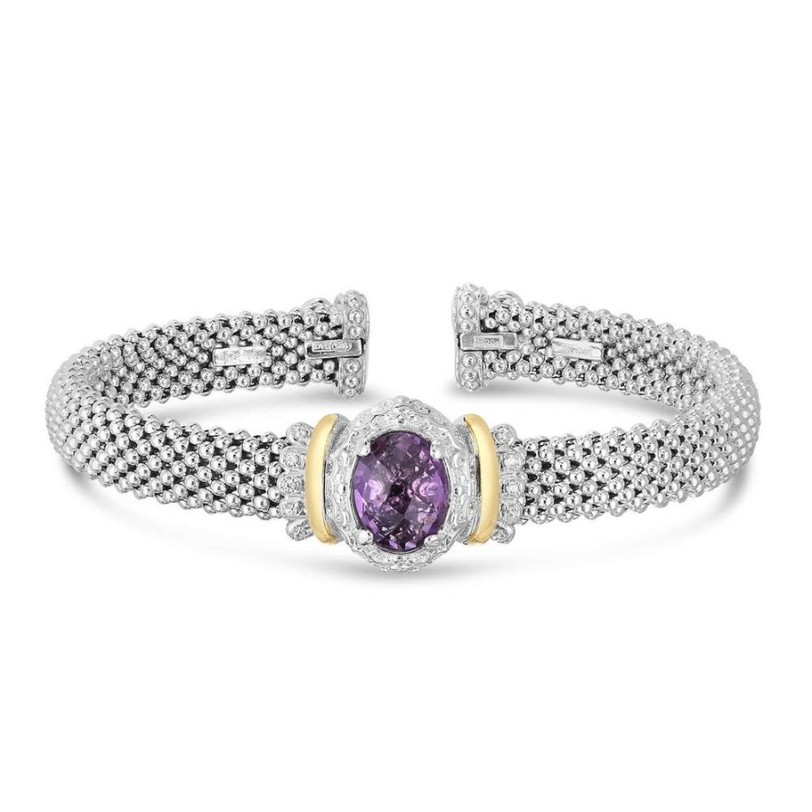 Women Phillip Gavriel | Silver & 18K Gold Oval Gemstone Cuff Bracelet