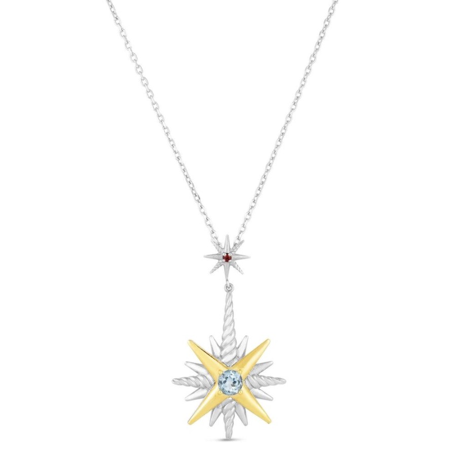 Women Phillip Gavriel | Silver & 18K Gold Constellation Pendant With Garnet And Blue Topaz