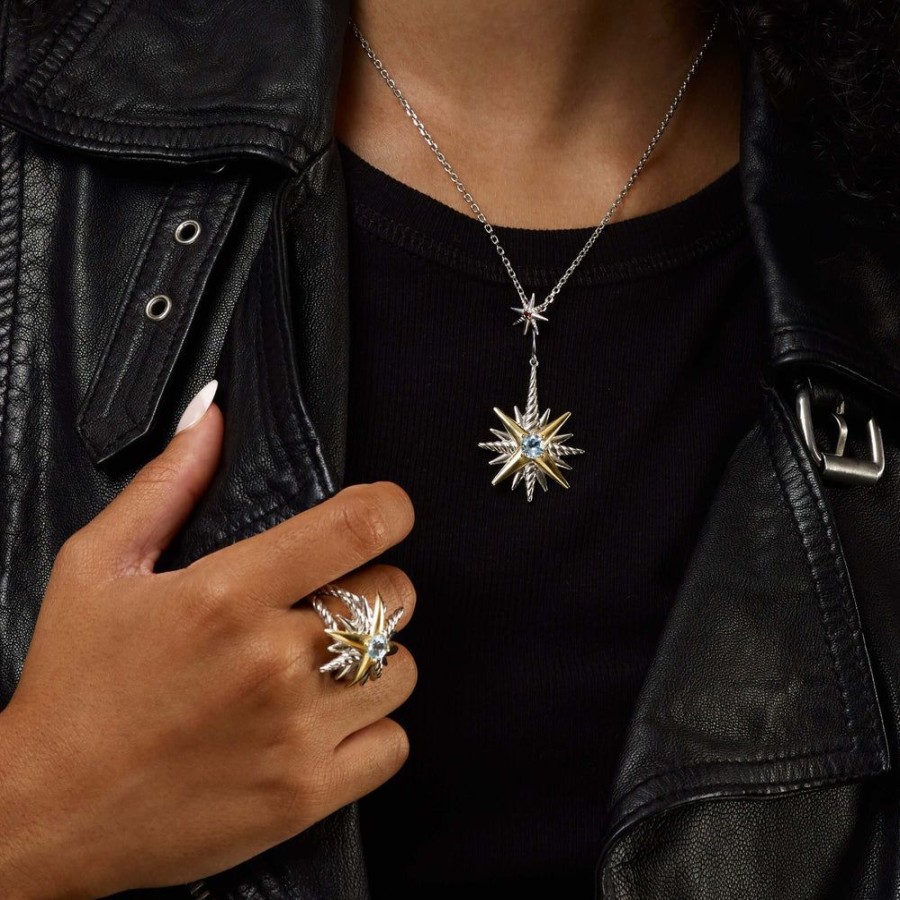 Women Phillip Gavriel | Silver & 18K Gold Constellation Pendant With Garnet And Blue Topaz