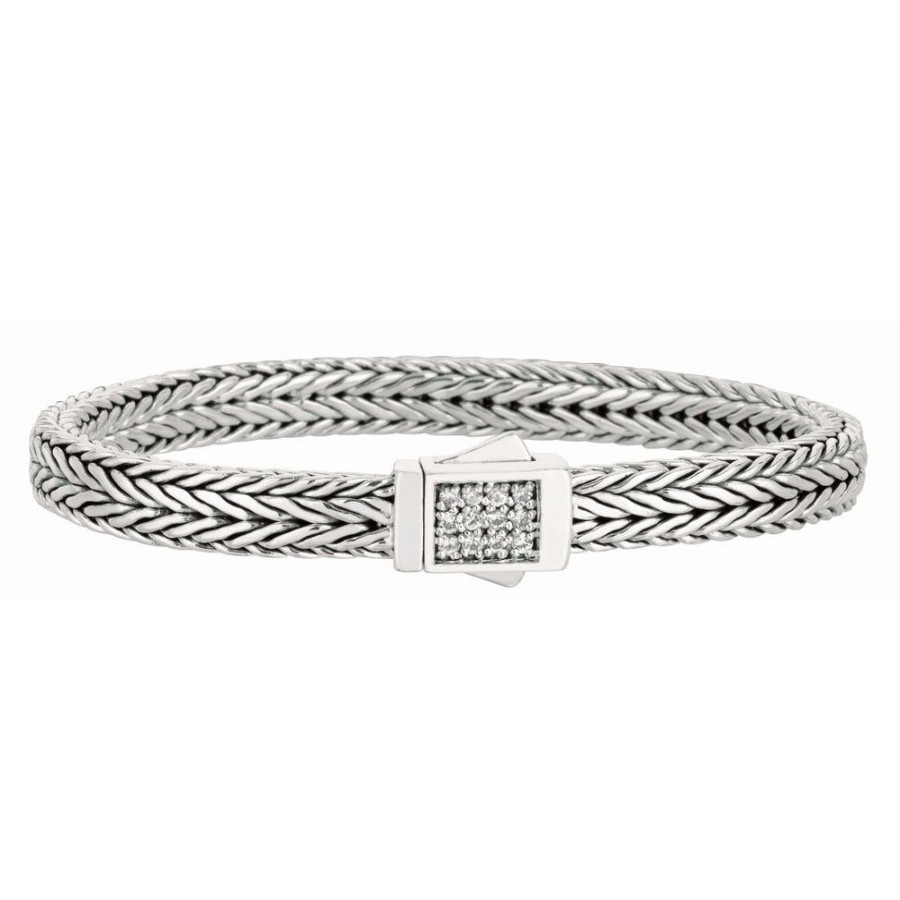 Women Phillip Gavriel | Silver Square Woven Chain 6.5Mm Sapphire Bracelet