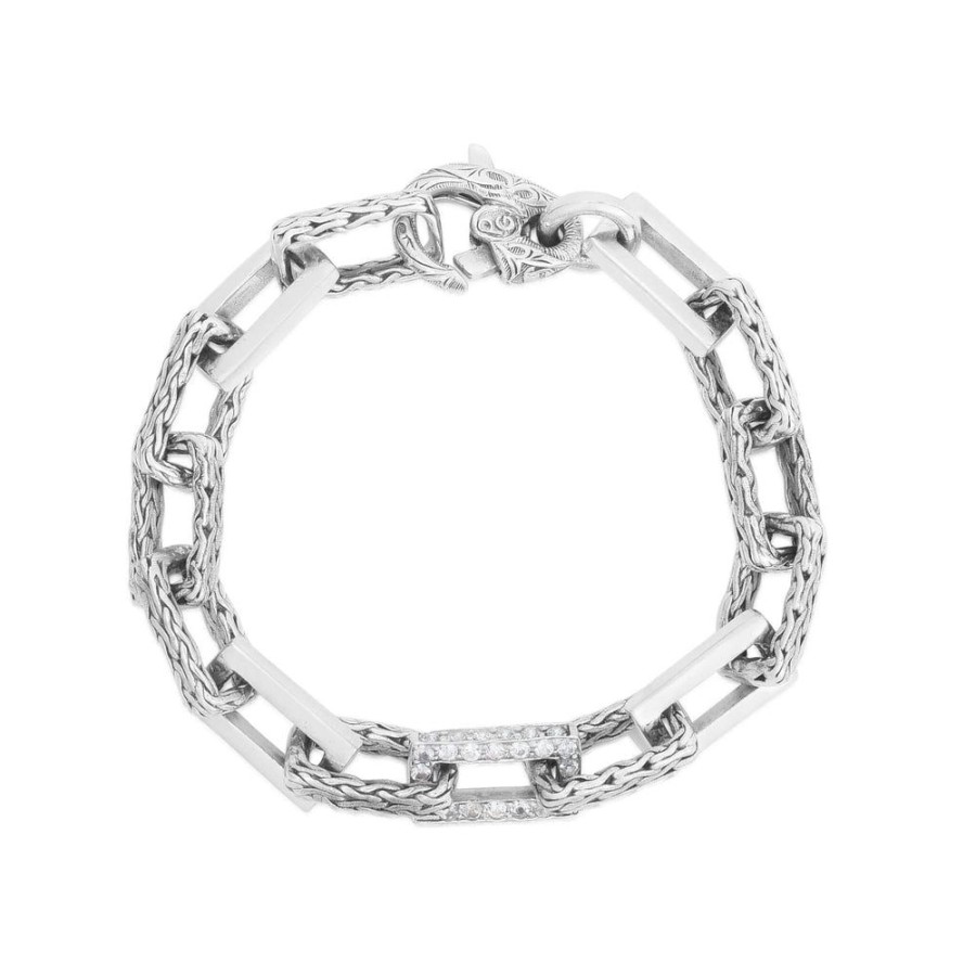 Women Phillip Gavriel | Silver Woven Rectangular Chain Link Bracelet With Sapphires