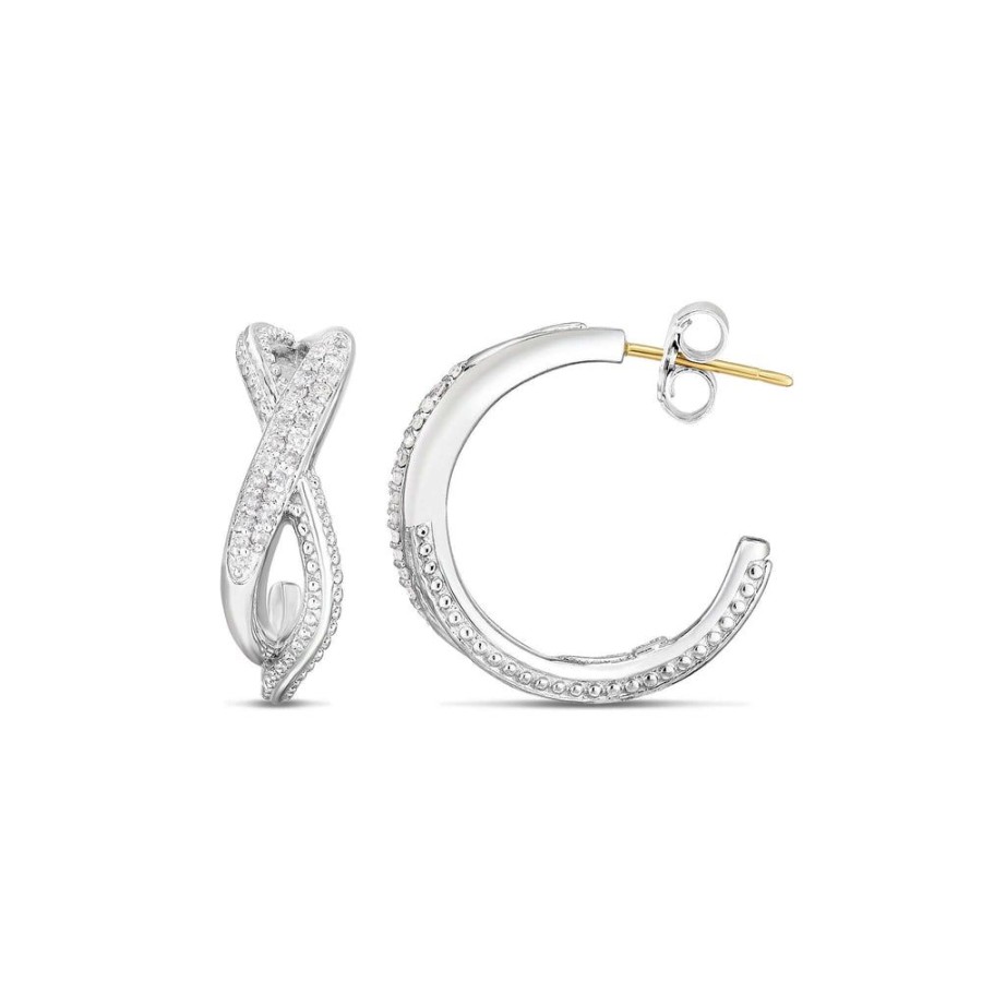 Women Phillip Gavriel | Popcorn Crossover Hoops In Sterling Silver