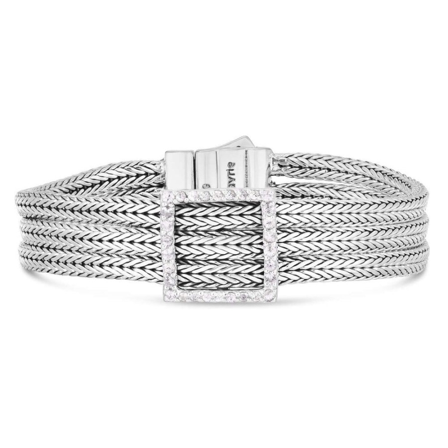 Women Phillip Gavriel | The Dutchess Silver Woven Chain And White Sapphire Bracelet