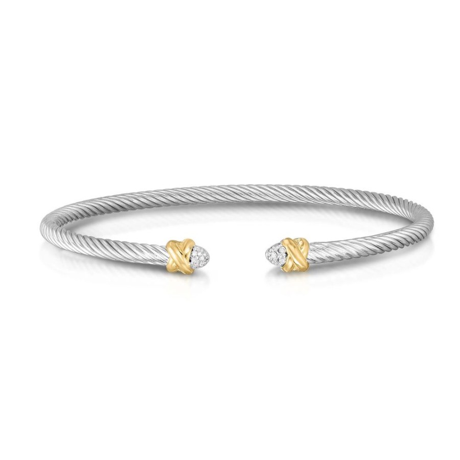 Women Phillip Gavriel | Silver & 18K Gold 3Mm Cable Bracelet With Diamonds