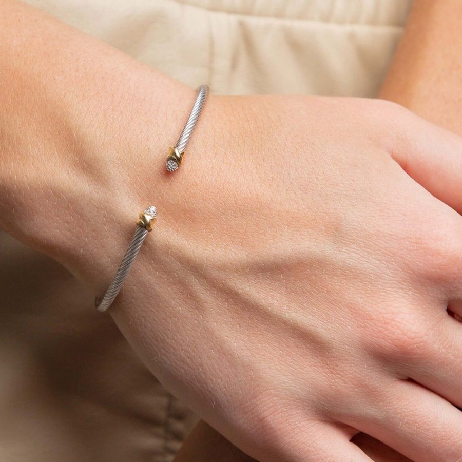 Women Phillip Gavriel | Silver & 18K Gold 3Mm Cable Bracelet With Diamonds