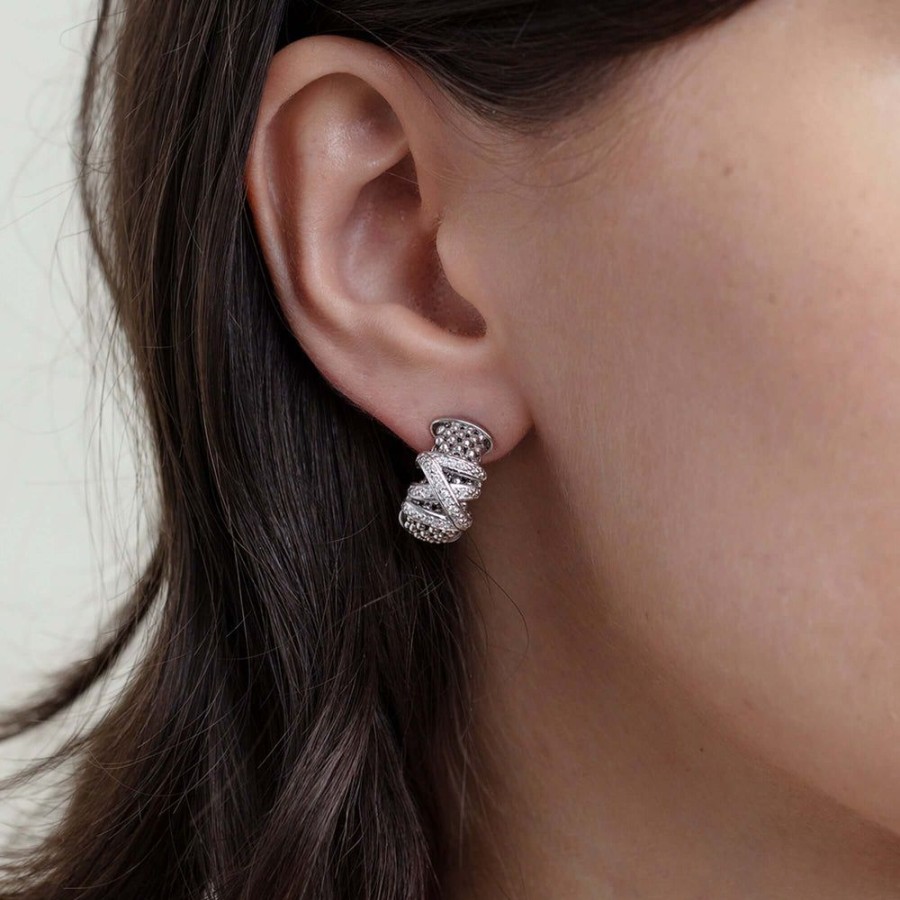 Women Phillip Gavriel | Silver & Diamond Popcorn Tally Hug Earrings