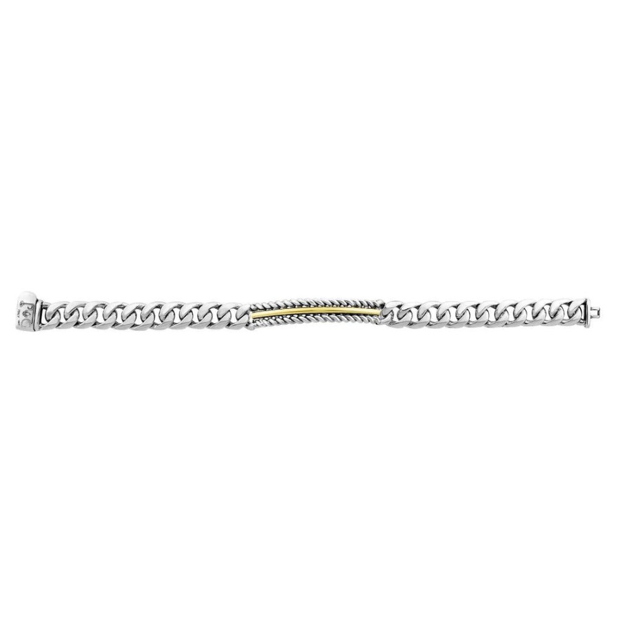 Men Phillip Gavriel | Silver & 18K Gold Cuban Link Bracelet With Cable Bar