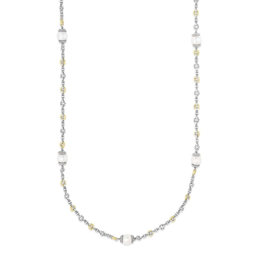 Women Phillip Gavriel | Silver & 18K Gold Cable Link Necklace With Pearls