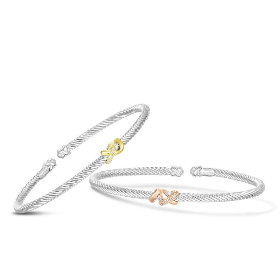 Women Phillip Gavriel | Sterling Silver & 18K Gold Italian Cable Diamond Filo Thin Cuff