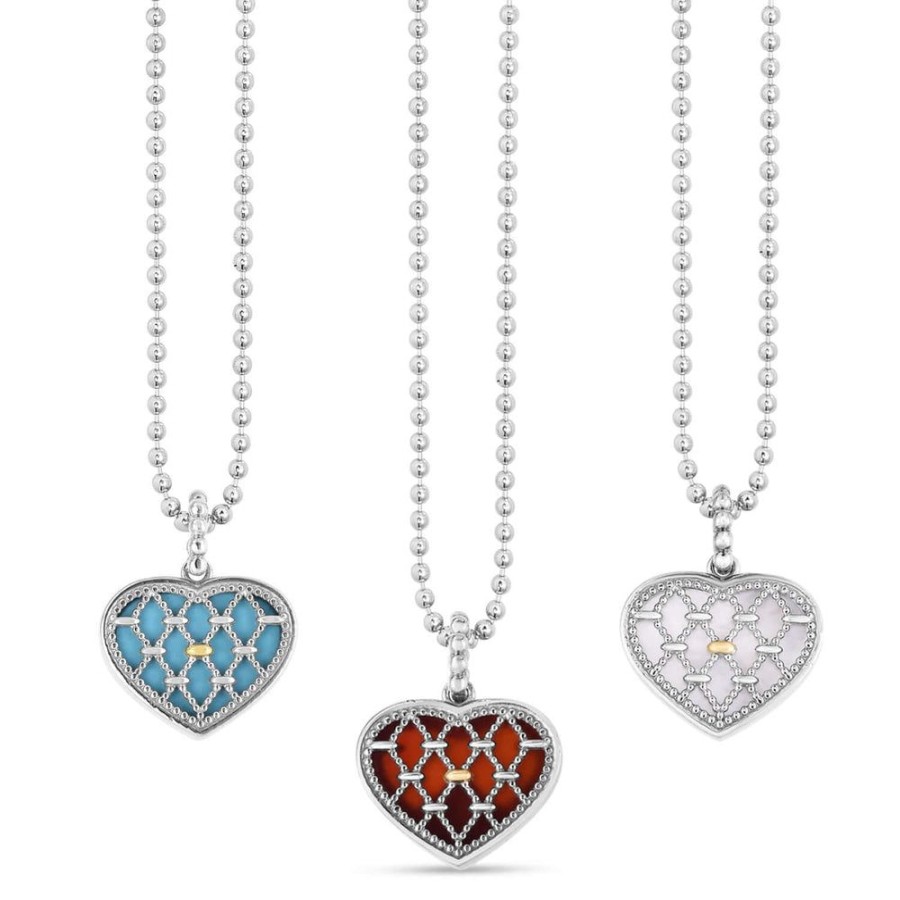 Women Phillip Gavriel | Silver & 18K Gold Popcorn Netted Heart Necklace