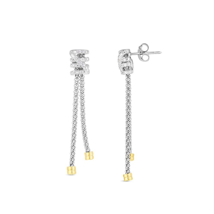 Women Phillip Gavriel | Silver & Diamond Popcorn Tally Earring With 18K Gold