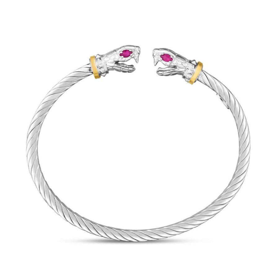 Women Phillip Gavriel | Silver & 18K Gold Serpent Bangle With Ruby