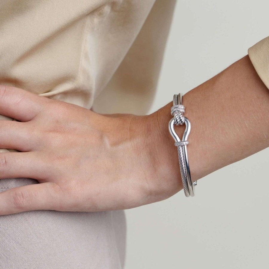 Women Phillip Gavriel | Sterling Silver & Diamond Horsebit Bangle