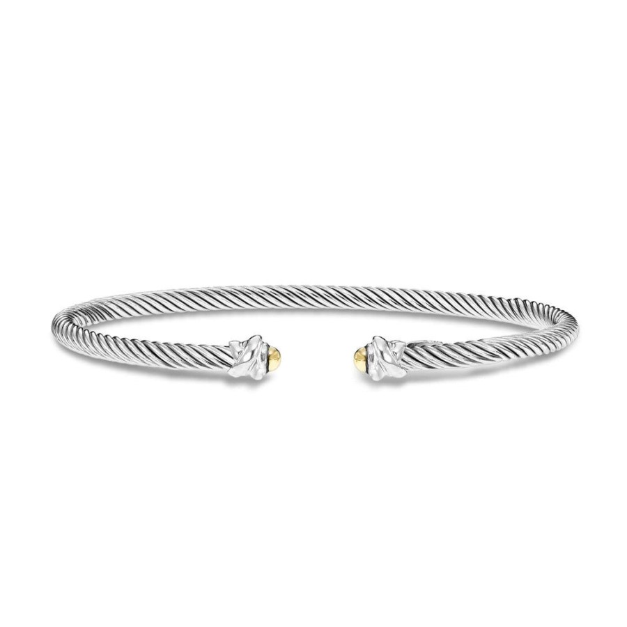 Women Phillip Gavriel | Silver & 18K Gold Italian Cable Classic Cuff Bangle