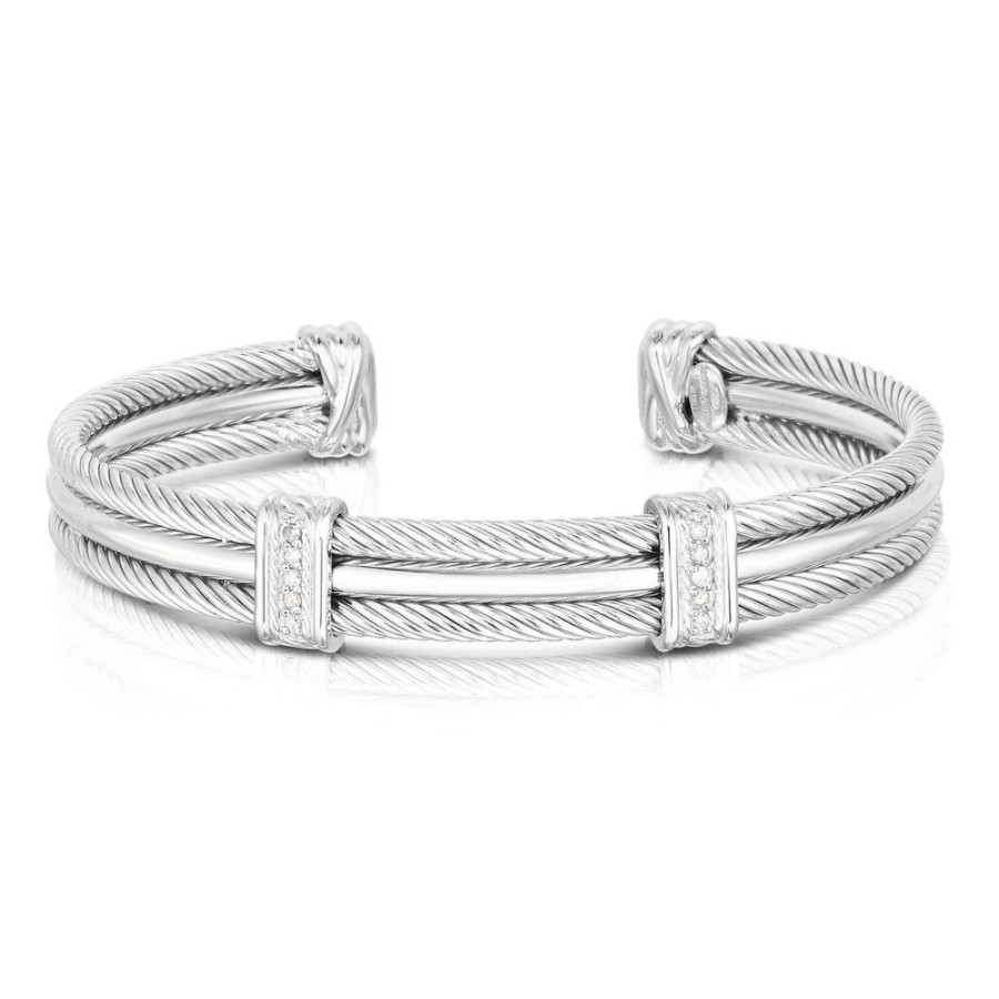 Men Phillip Gavriel | Sterling Silver Cable Cuff Bracelet With Diamonds