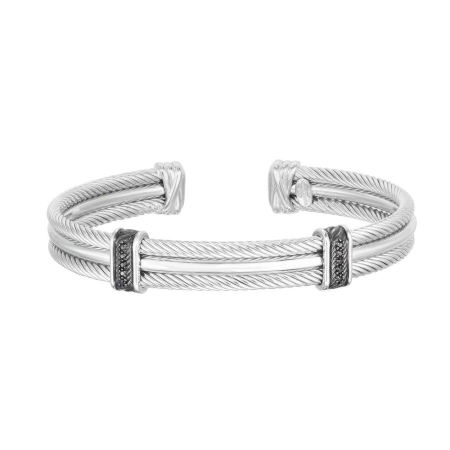 Men Phillip Gavriel | Sterling Silver Cable Cuff Bracelet With Diamonds