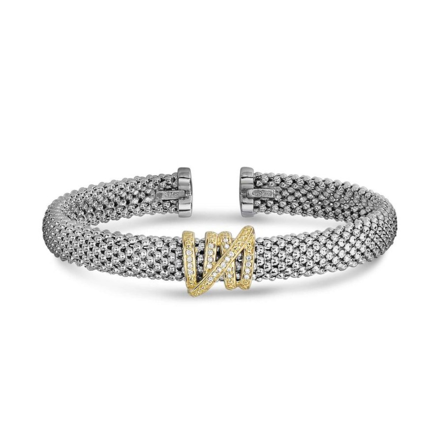 Women Phillip Gavriel | Silver & 18K Gold Popcorn Diamond Tally Bangle