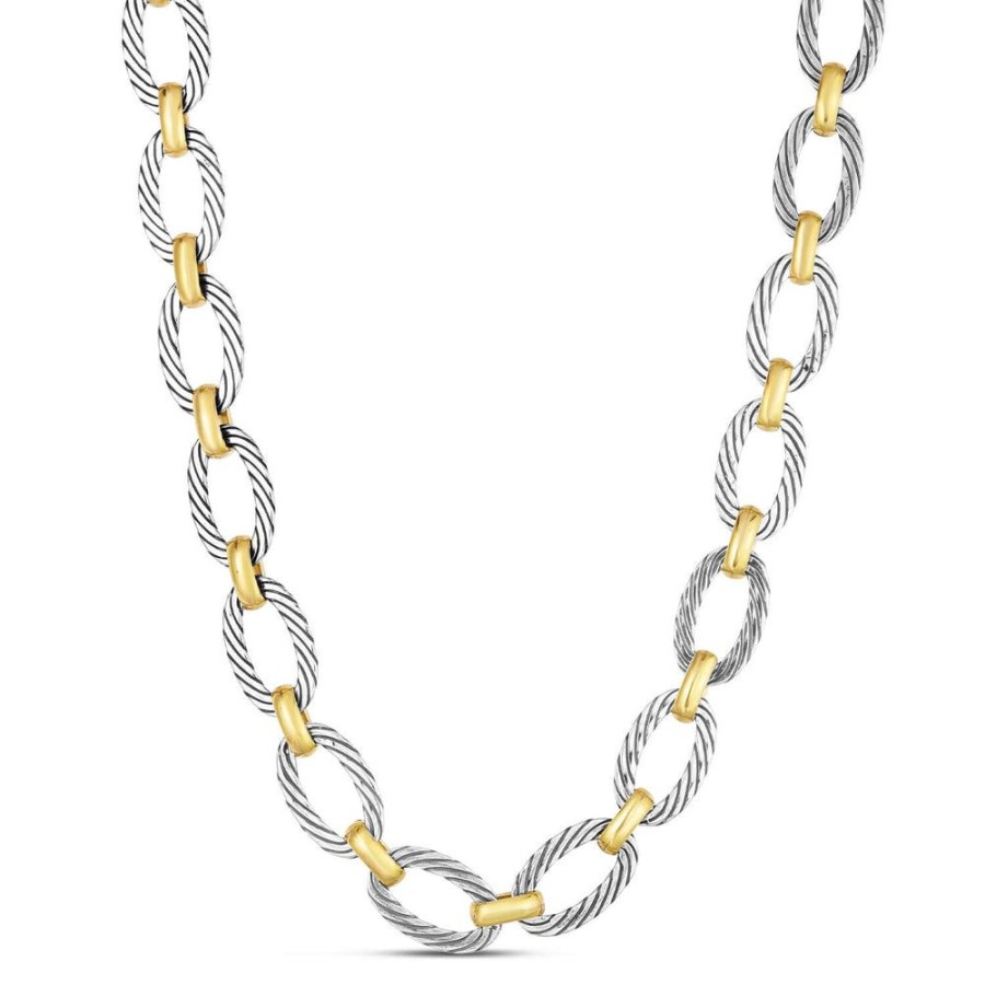 Women Phillip Gavriel | Silver & 18K Gold Flat Oval Cable Link Necklace