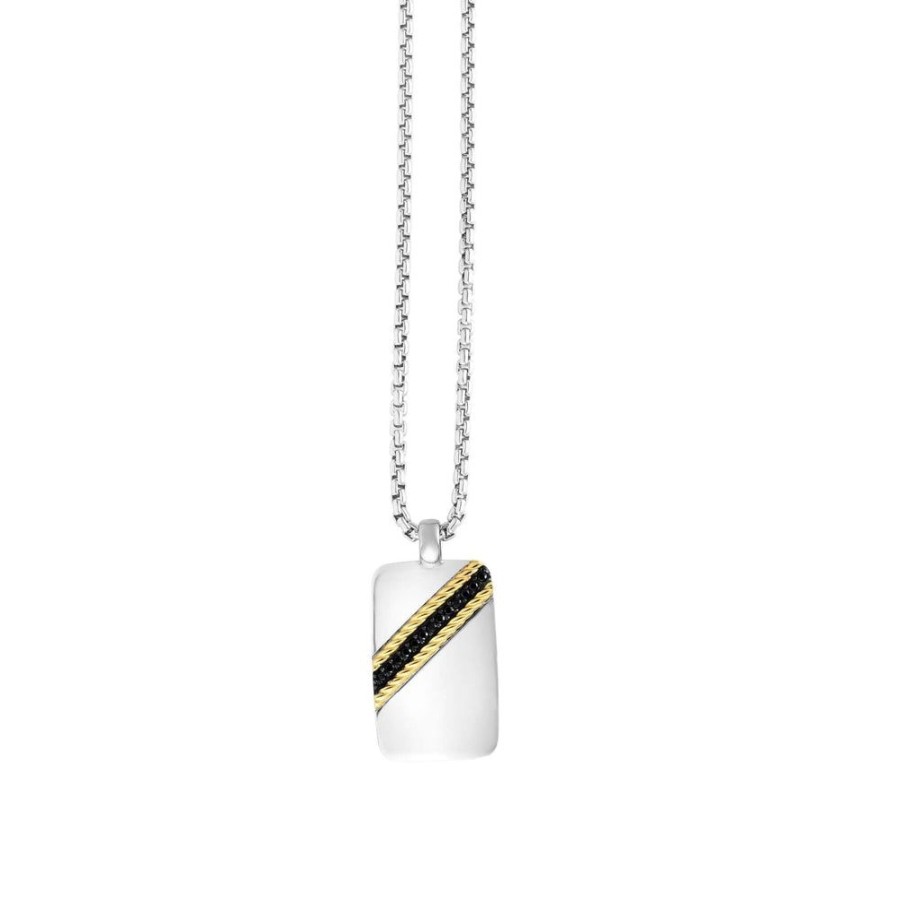 Men Phillip Gavriel | Silver & 18K Gold Black Spinel Tag Necklace