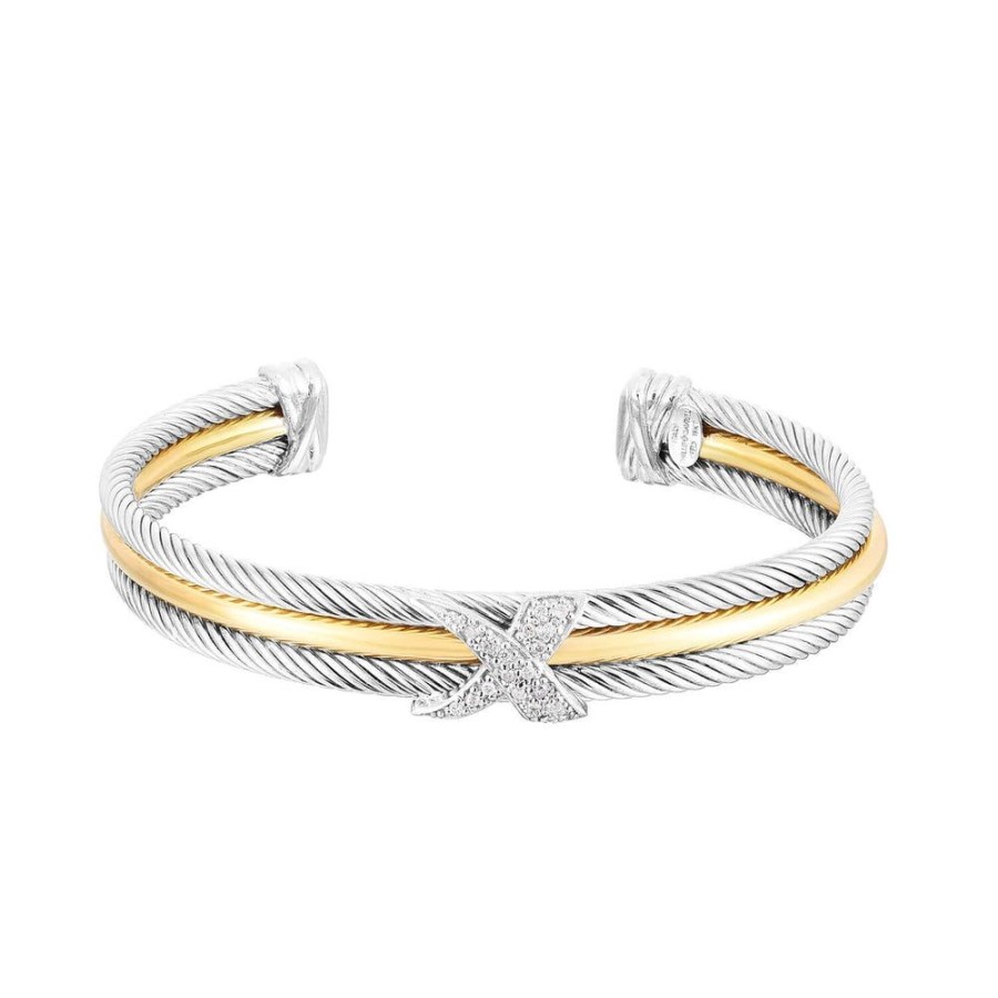 Women Phillip Gavriel | Silver & 18K Gold Triple Row Diamond X Bracelet